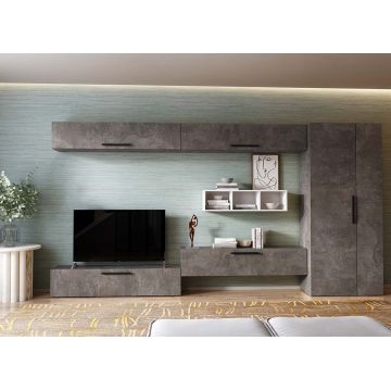 Living Pati 202 - Mobila Sufragerie Gri Beton + Alb