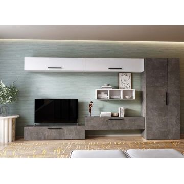 Living Pati 203 - Mobila Sufragerie Gri Beton + Alb
