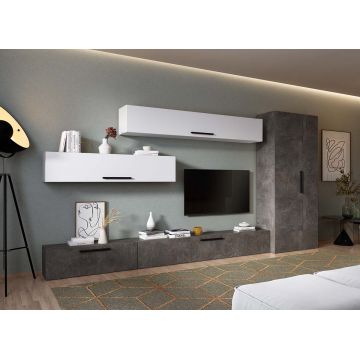 Living Pati 207 - Mobila Sufragerie Gri Beton + Alb