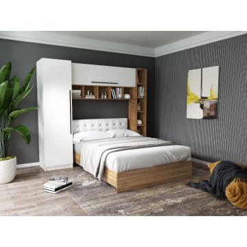 Set Dormitor Timea 2.33m cu pat tapitat Alb incadrat
