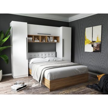 Set Dormitor Timea 2.56m cu pat tapitat Alb incadrat