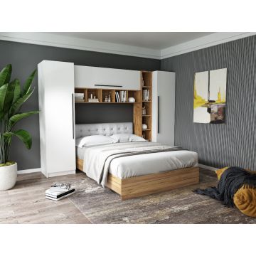 Set Dormitor Timea 2.84m cu pat tapitat Alb incadrat