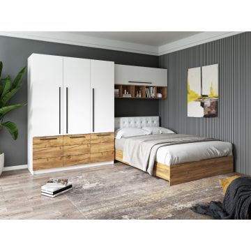 Set Dormitor Timea 3.05m cu pat tapitat Alb incadrat