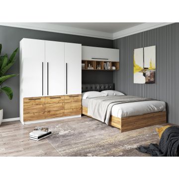 Set Dormitor Timea 3.05m cu pat tapitat Wenge incadrat