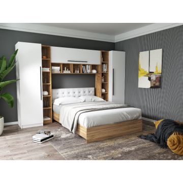 Set Dormitor Timea 3.12m cu pat tapitat Alb incadrat