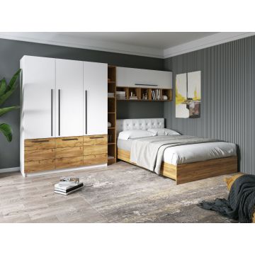 Set Dormitor Timea 3.33m cu pat tapitat Alb incadrat