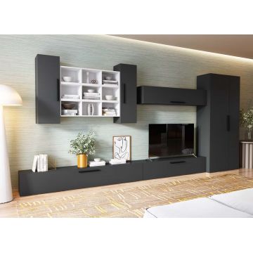 Living Pati 186 - Mobila Sufragerie Gri Antracit+ Alb