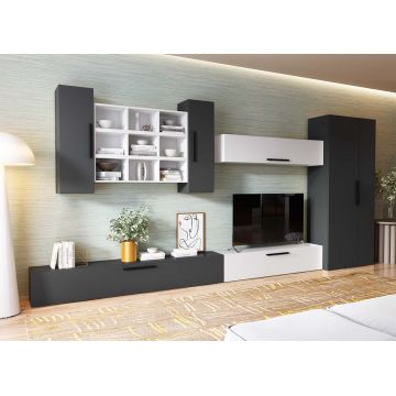 Living Pati 187 - Mobila Sufragerie Gri Antracit+ Alb