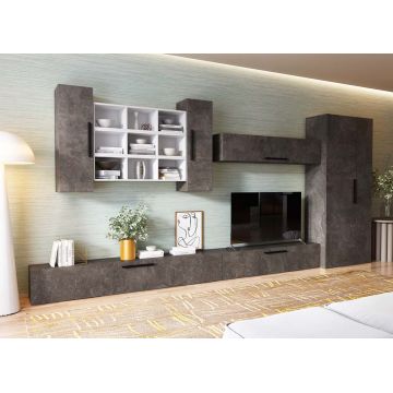Living Pati 188 - Mobila Sufragerie Gri Beton+ Alb