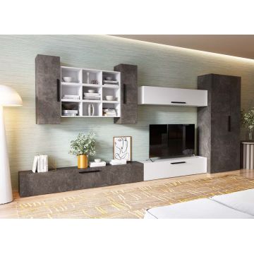 Living Pati 189 - Mobila Sufragerie Gri Beton+ Alb