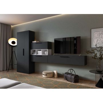 Living Pati 208- Mobila Sufragerie Gri Antracit + Alb