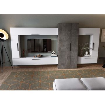 Living Pati 213 - Mobila Sufragerie Gri Beton + Alb
