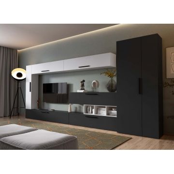 Living Pati 215 - Mobila Sufragerie Gri Antracit + Alb