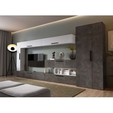 Living Pati 217 - Mobila Sufragerie Gri Beton + Alb
