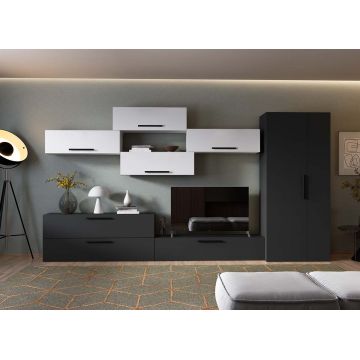 Living Pati 219 - Mobila Sufragerie Gri Antracit + Alb