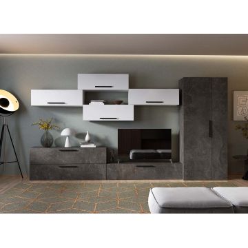 Living Pati 221 - Mobila Sufragerie Gri Beton + Alb