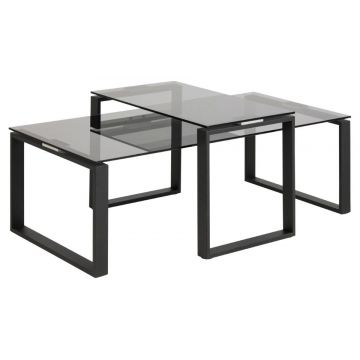 Set 2 mese de cafea din sticla si metal, Katrine Fumuriu / Negru, L115xl55xH37,5 cm / L69xl40xH45 cm