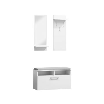 Set de mobila hol din pal, 3 piese, Peer-003 Alb Mat