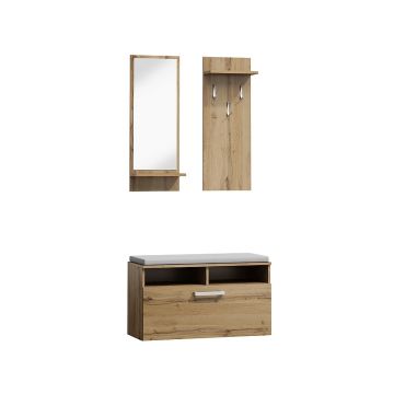 Set de mobila hol din pal, 3 piese, Peer-003 Stejar Wotan