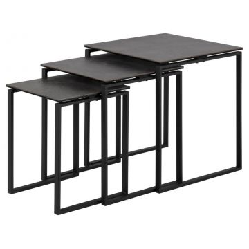 Set 3 mese de cafea din ceramica si metal, Katrine Negru, L50xl50xH55 cm / L43xl43xH50 cm / L36xl36xH45 cm