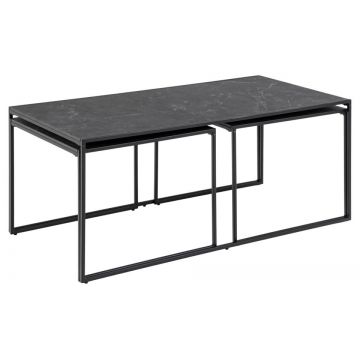 Set 3 mese de cafea din pal si metal, Infinity Negru, L120xl60xH48 cm / L56xl56xH44 cm