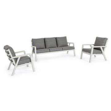 Set mobilier gradina / terasa, Truman Gri / Alb, canapea 3 locuri + 2 fotolii fixe