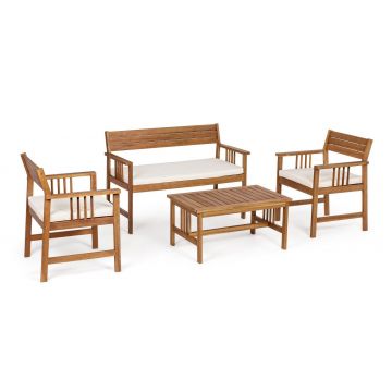 Set mobilier pentru gradina / terasa, Noemi Natural, banca 2 locuri + 2 scaune + masa de cafea