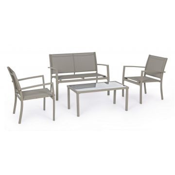 Set mobilier pentru gradina / terasa, Trent Grej, banca 2 locuri + 2 scaune + masa de cafea