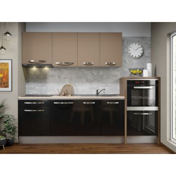 Bucatarie Italia 2.75m Negru Lucios / Capucino Lucios
