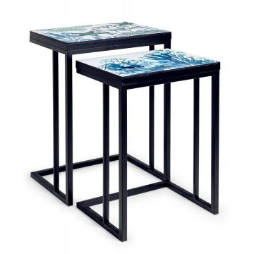 Set 2 mese de cafea din MDF si metal Reef A Multicolor / Negru, L45,5xl33xH62,5 cm / L40,5xl30xH56 cm