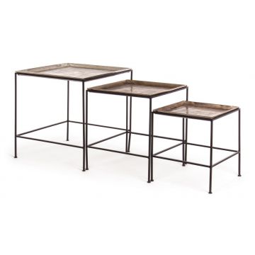 Set 3 mese de cafea din metal Amira Square Auriu / Negru, L60xl60xH64 / L50xl50xH56 / L40xl40xH45 cm