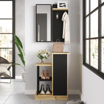 Set de mobila hol din pal, 3 piese Concept CH1-KL Natural / Negru