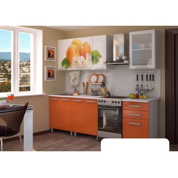 Bucatarie MDF FAMP PIERSICA, 180x60x200cm, Alb + Portocaliu