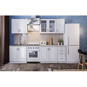 Bucatarie Provence MDF 2m alb fibrat, blat intreg