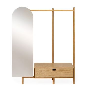 Cuier din lemn de stejar, cu oglindă Woodman Tripod