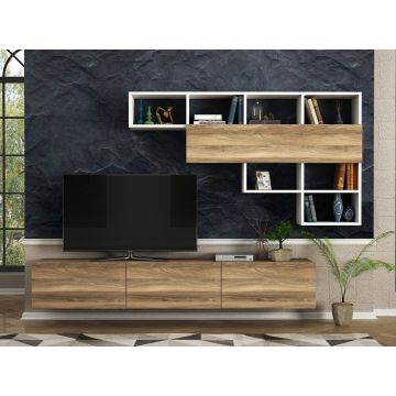 Mobilier pentru living Damla, Tera Home, 2 piese, 180x29.5x29.5 cm, alb/natural