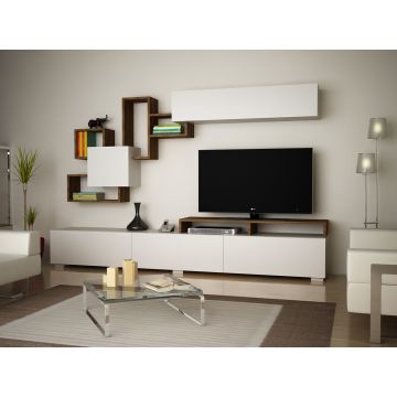 Mobilier pentru living Elit, Woody Fashion, 2 piese, 210x36.8x46.8 cm, alb/natural