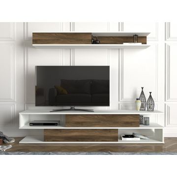 Mobilier pentru living Manyetik, Furny Home, 2 piese, 176x31.5x39.6 cm, alb/natural