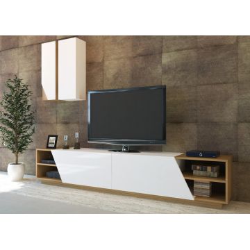 Mobilier pentru living Zebra, Decorotika, 3 piese, 240x37.5x47 cm, alb/natural
