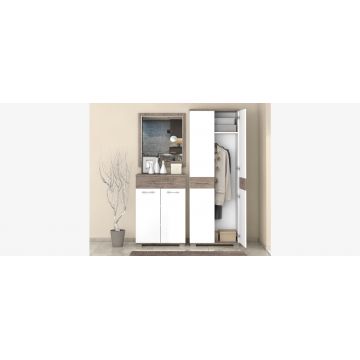 Set de mobila hol din pal, 3 piese, Azur III Alb / Stejar Nebraska Inchis