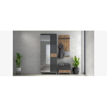 Set de mobila hol din pal, 3 piese, Onyx IV Antracit / Nuc Pacific