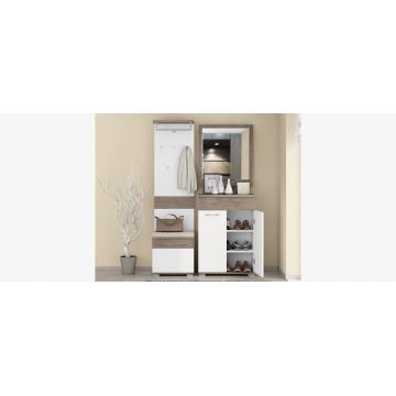 Set de mobila hol din pal, 4 piese, Azur II Alb / Stejar Nebraska Inchis