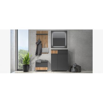 Set de mobila hol din pal, 4 piese, Onyx II Antracit / Nuc Pacific