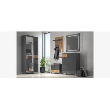 Set de mobila hol din pal, 5 piese, Onyx I Antracit / Nuc Pacific