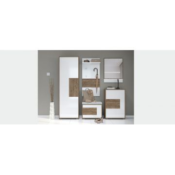 Set de mobila hol din pal si MDF, 5 piese, Stela I Alb / Stejar Tobacco