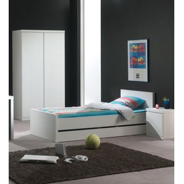 Set Mobila dormitor din lemn de pin si MDF, pentru copii 2 piese Lara Alb, 200 x 90 cm