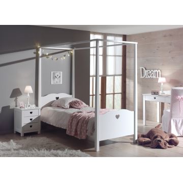 Set Mobila dormitor din lemn de pin si MDF, pentru copii 3 piese Amori Alb, 200 x 90 cm