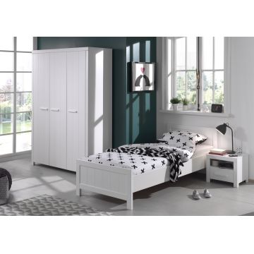 Set Mobila dormitor din lemn de pin si MDF, pentru copii 3 piese Erik Alb, 200 x 90 cm