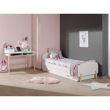 Set Mobila dormitor din lemn de pin si MDF, pentru copii 3 piese Kiddy Alb, 200 x 90 cm
