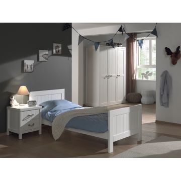 Set Mobila dormitor din lemn de pin si MDF, pentru copii 3 piese Lewis Alb, 200 x 90 cm